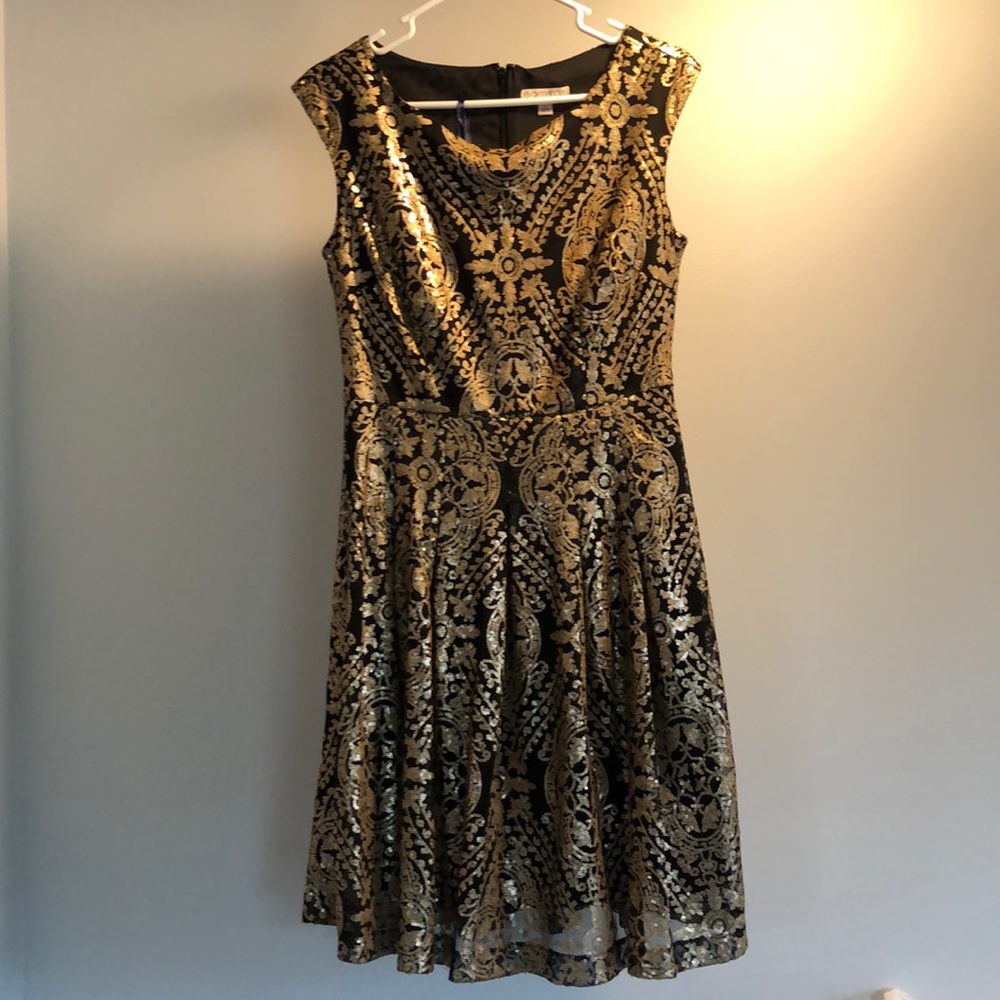 Black and gold cocktail dress